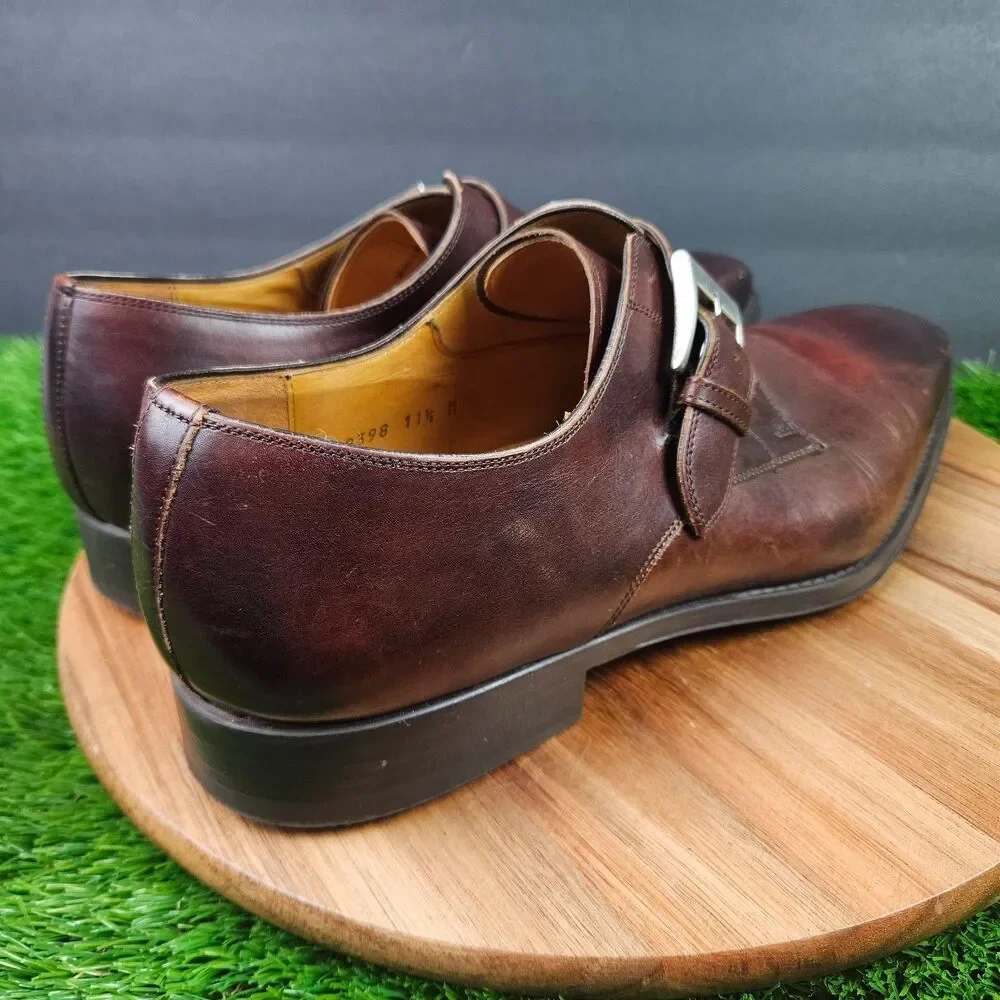 Magnanni Mens Cognac Leather Marco Single Monk Strap Dress Shoes 18398 Size 11.5